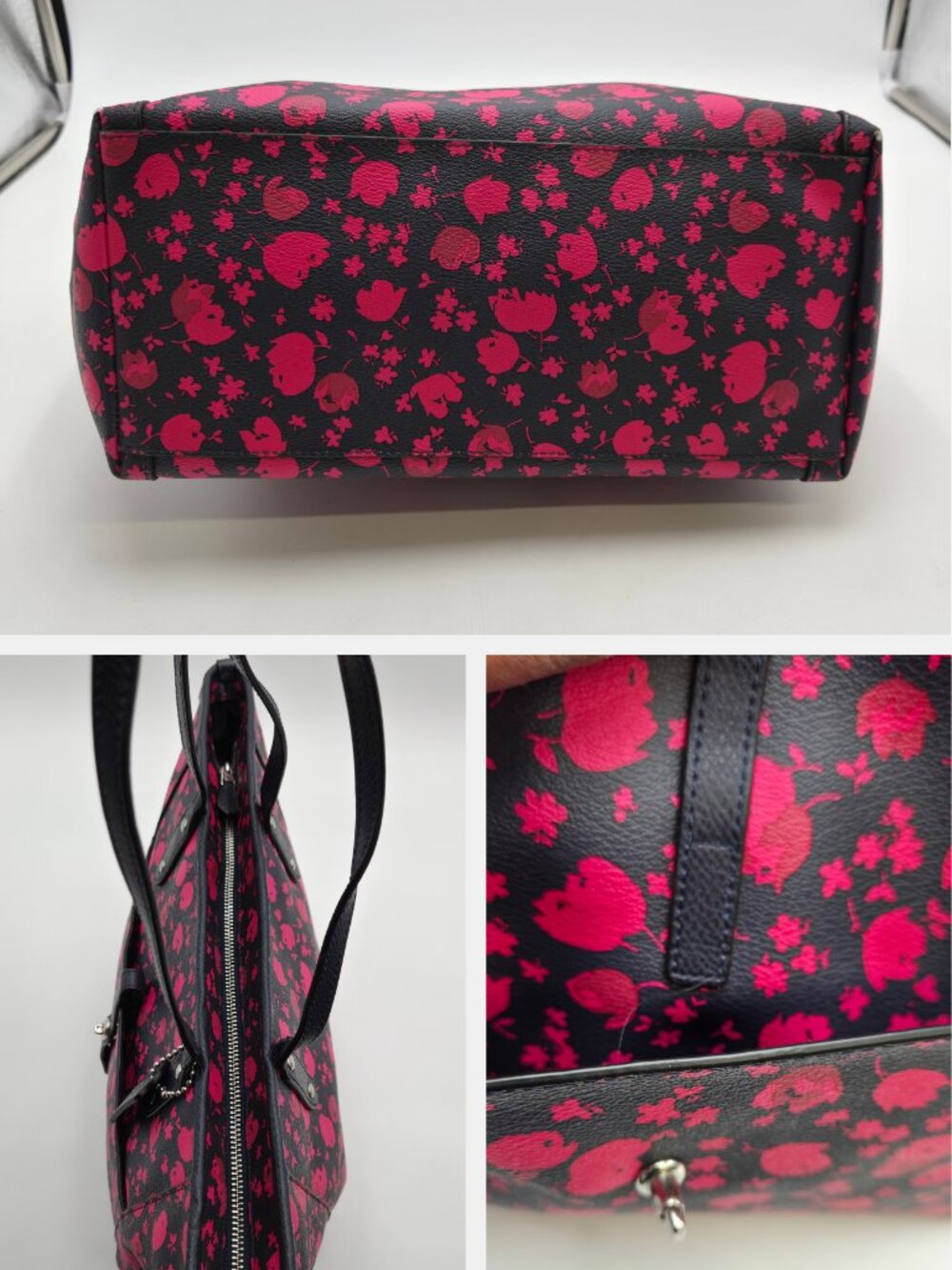 Coach City Tote Bag Prairie Calico Floral Canvas Structured Handbag Black Pink - Picture 14 of 15